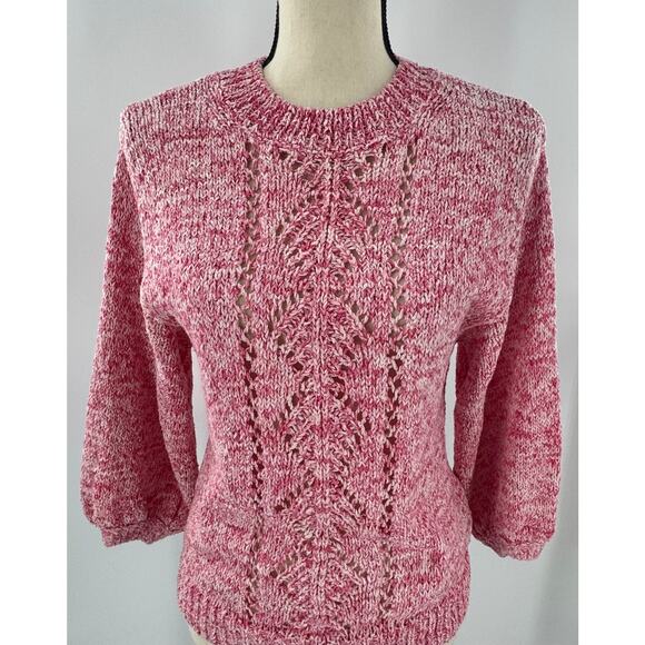 Sezane Rosita Balloon Sleeve Jumper Knit Sweater Pink Red White Small - Picture 1 of 10